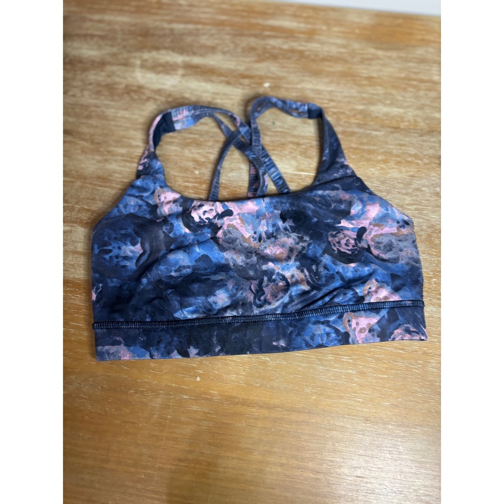 Lululemon Free To Be Wild Sports Bra Size 4 Blue Pink Floral Strappy Yoga Bra
